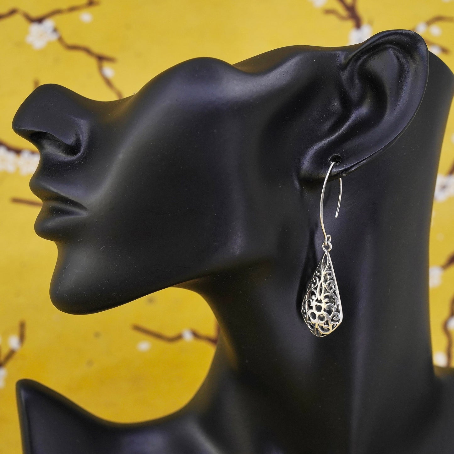 Vintage Sterling silver handmade earrings, 925 filigree teardrops