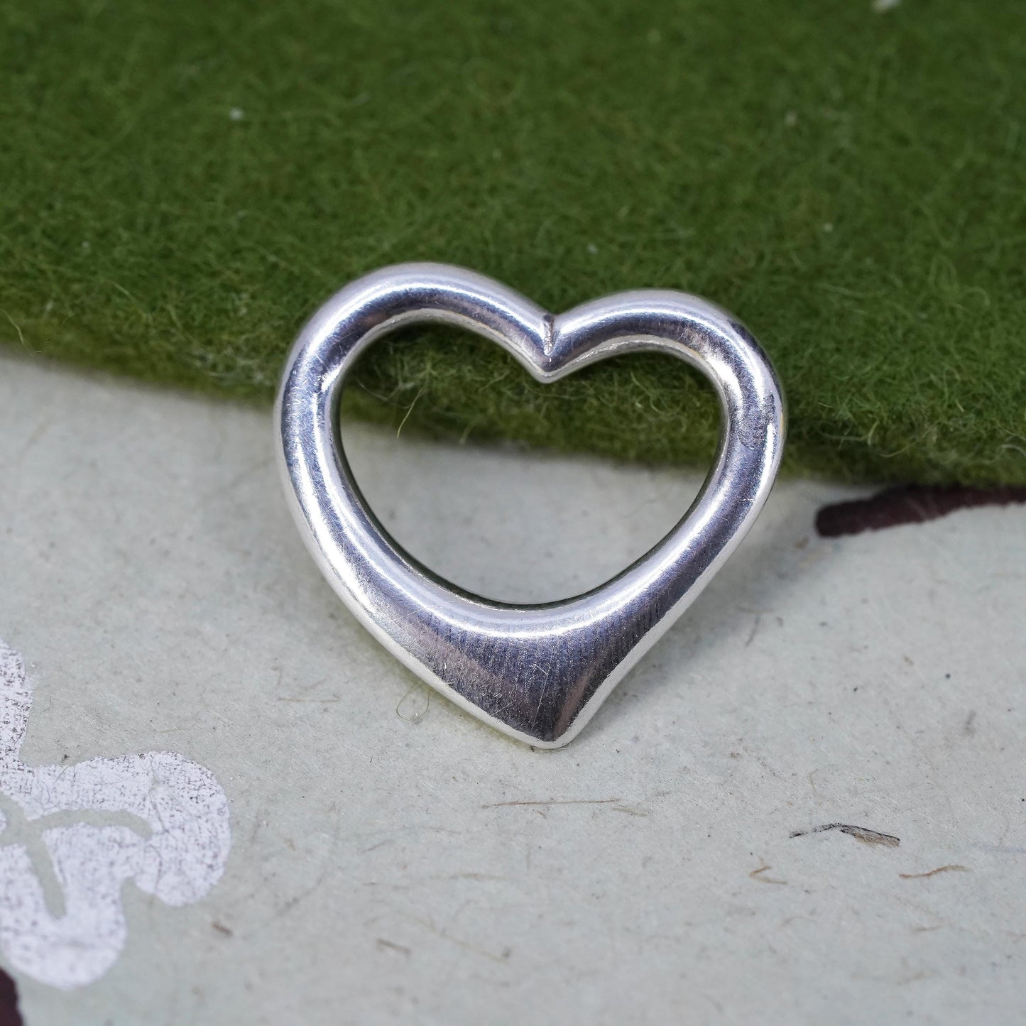 Vintage handmade sterling silver heart shaped pendant, 925 charm