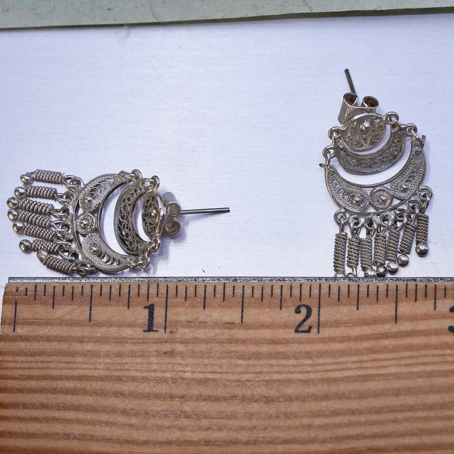 Vintage southwestern sterling 925 silver filigree earrings with fringe dangles