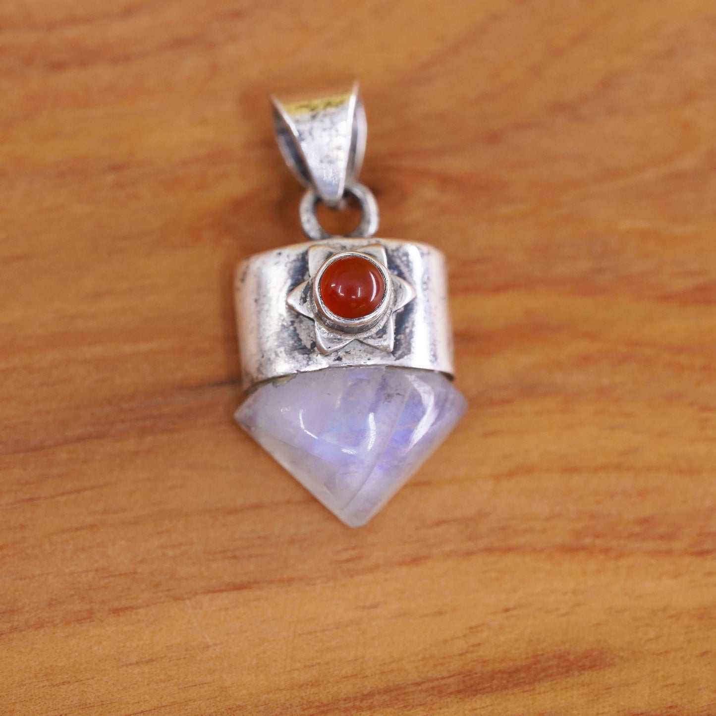 Vintage Sterling 925 Silver Handmade Pendant with moonstone and carnelian