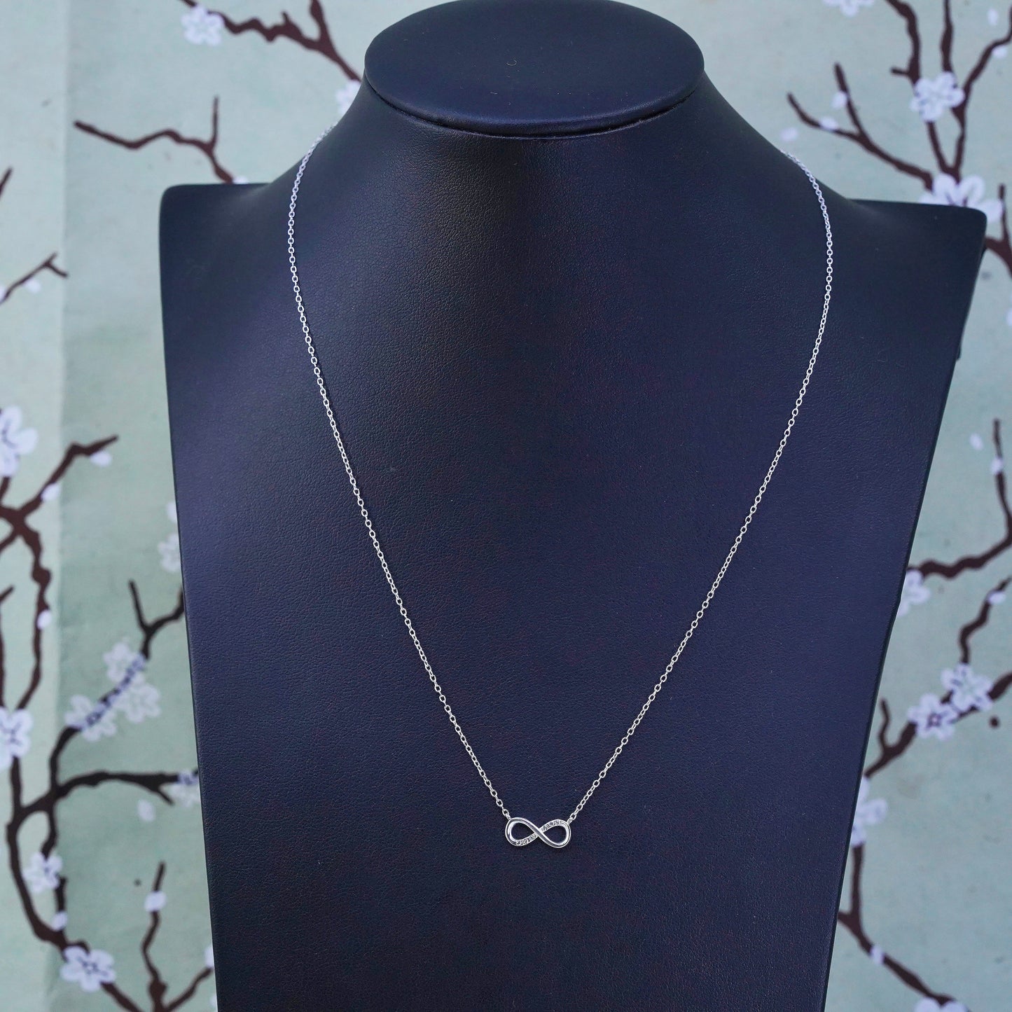 16+2”, Sterling silver necklace, 925 circle chain with infinity loop pendant Cz