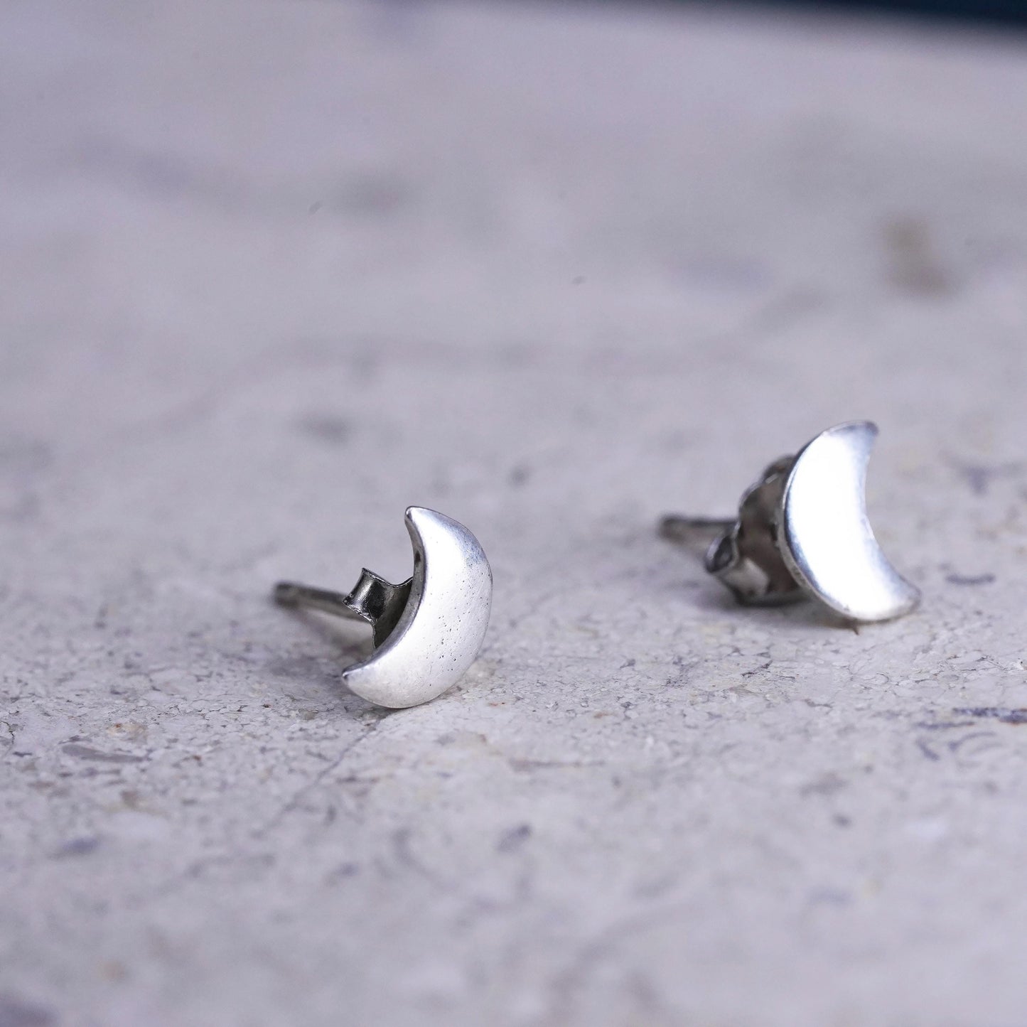 vintage Sterling silver handmade moon earrings, 925 simple studs