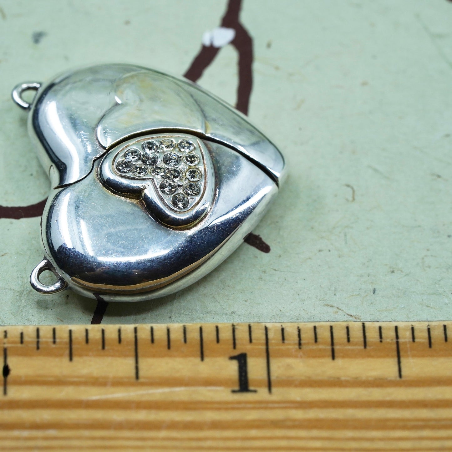 Vintage Lenox sterling 925 silver pendant, open heart with love charm inside