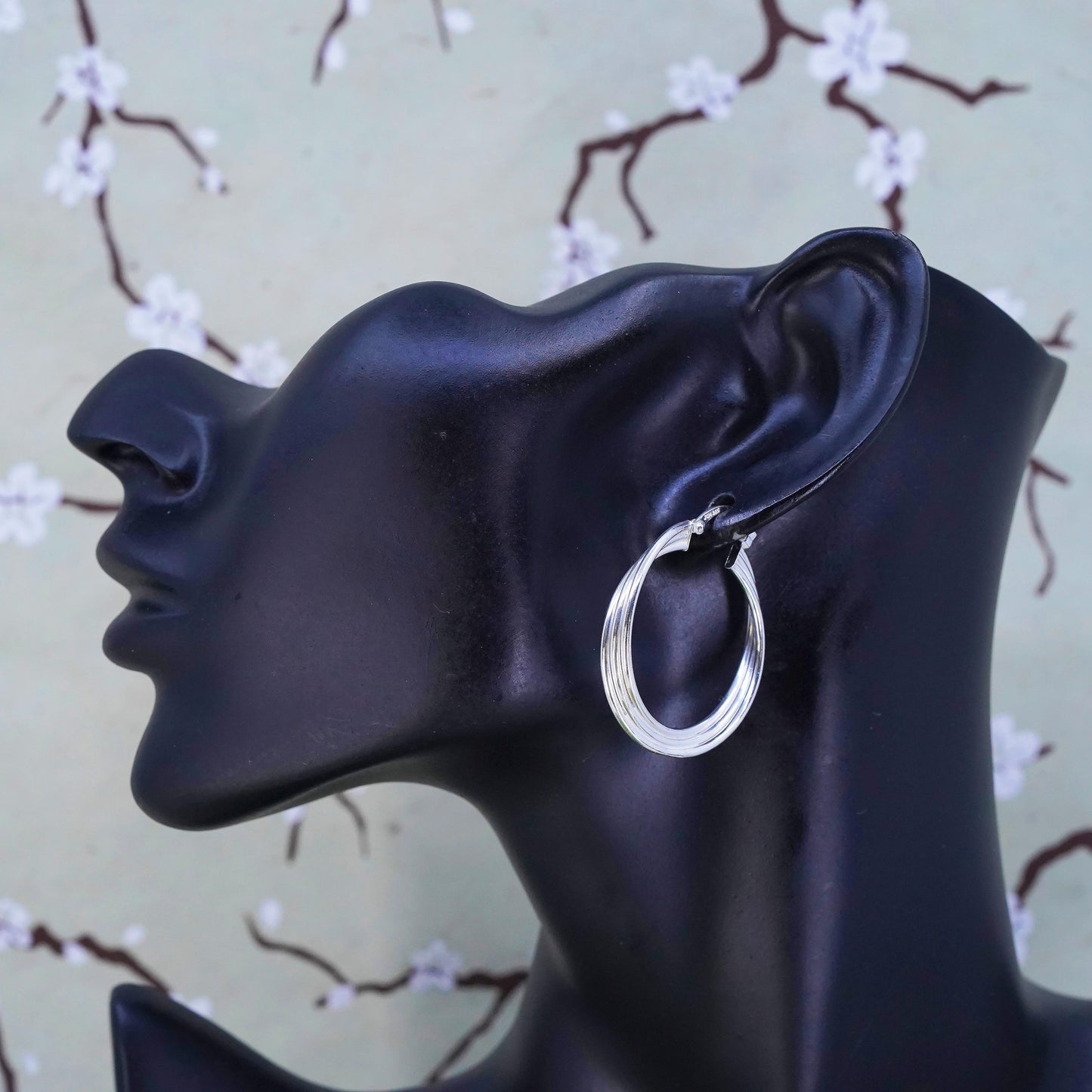 1.25", Vintage sterling silver loop earrings, twisted primitive hoops