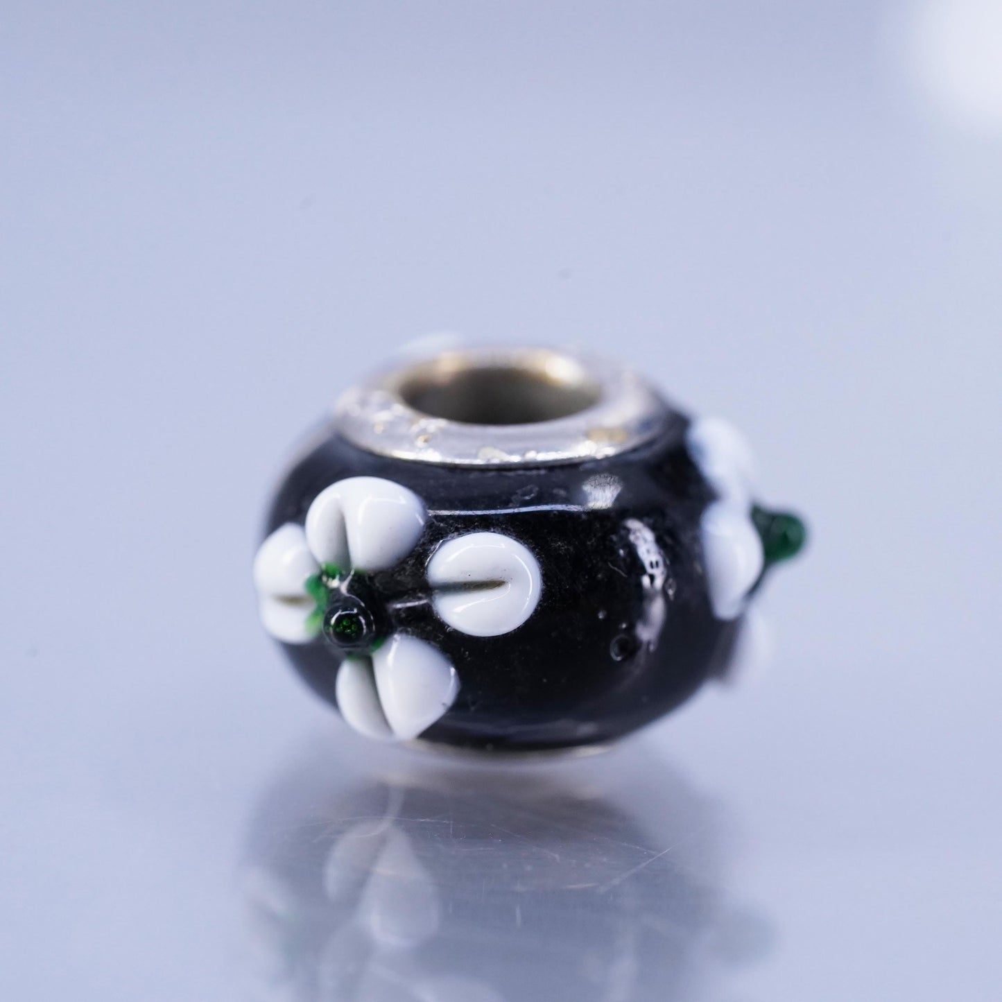 Vintage Sterling silver charm, 925 black flower bead