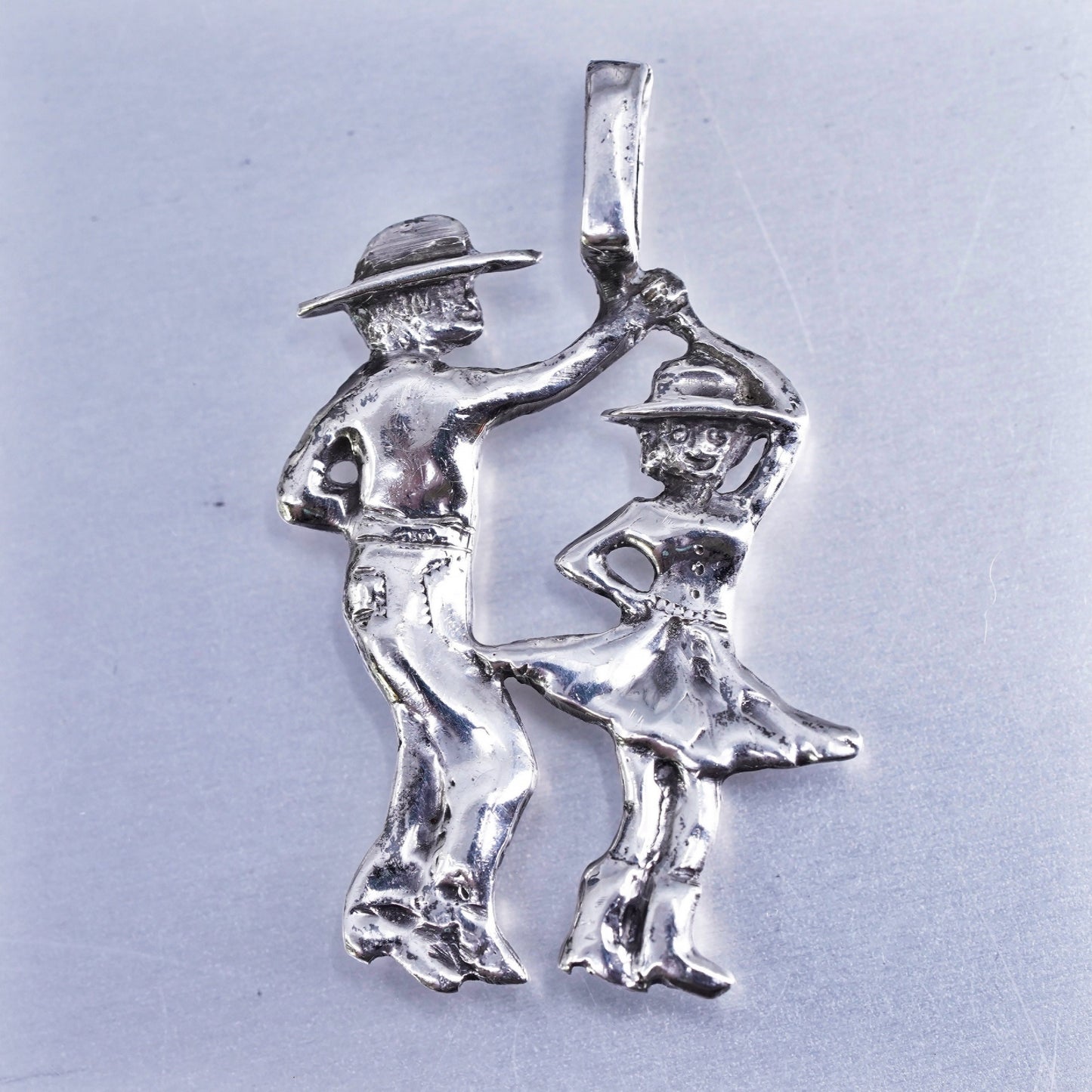 Vintage Sterling silver handmade charm, 925 double dancer pendant