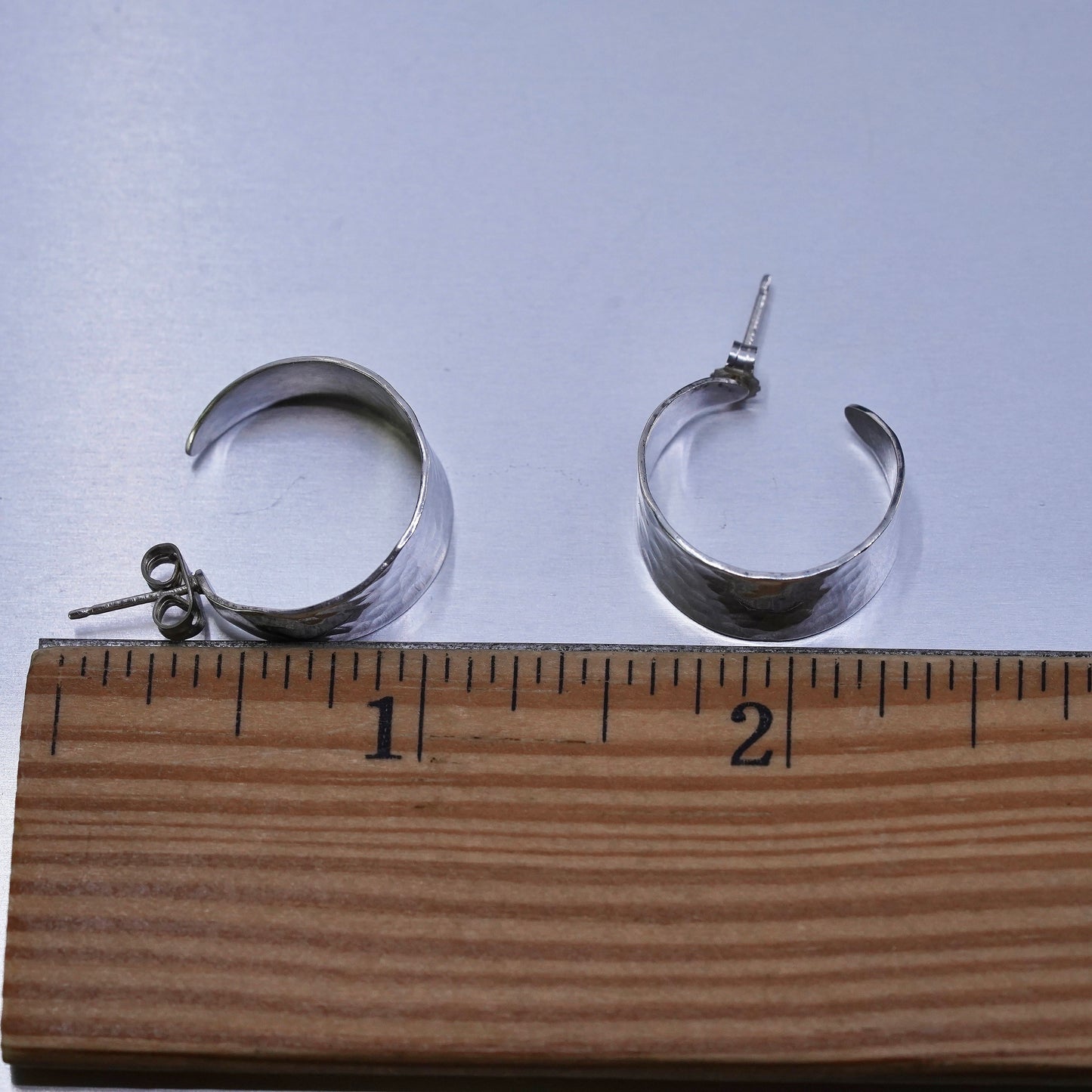 0.75”, Sterling silver handmade earrings, modern 925 hammered huggie studs