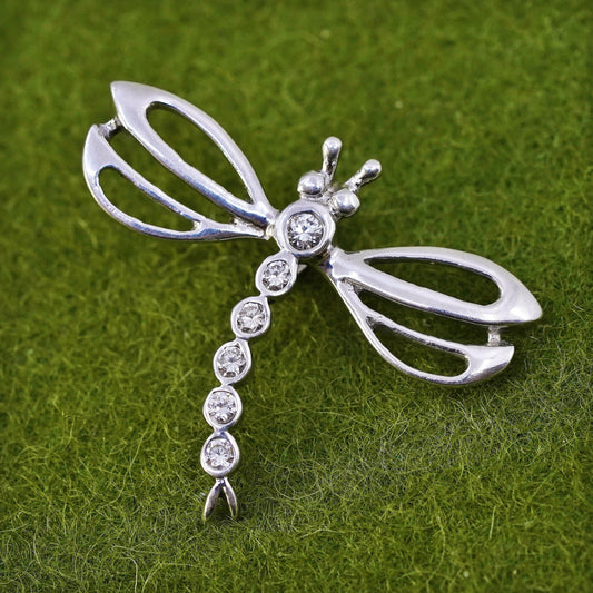 Vintage sterling 925 silver handmade dragonfly pendant with cz