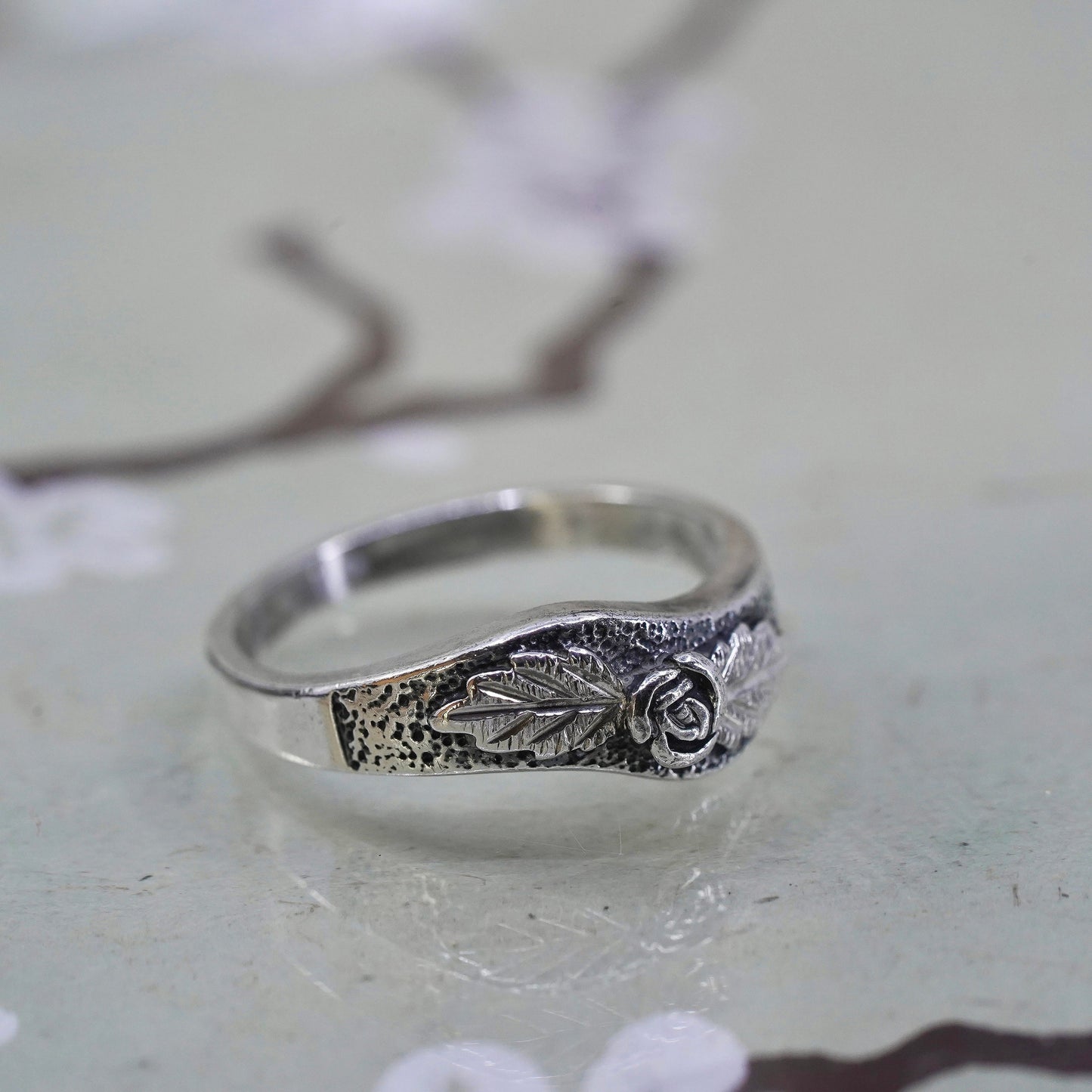 Size 7, Wheeler Co. Sterling silver handmade ring, 925 band with rose flower