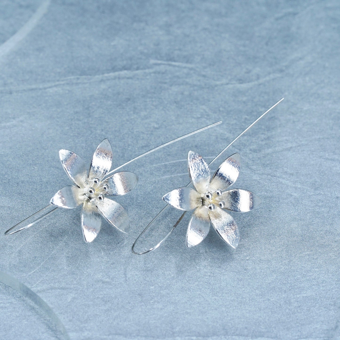 Vintage modern Sterling 925 silver handmade flower earrings