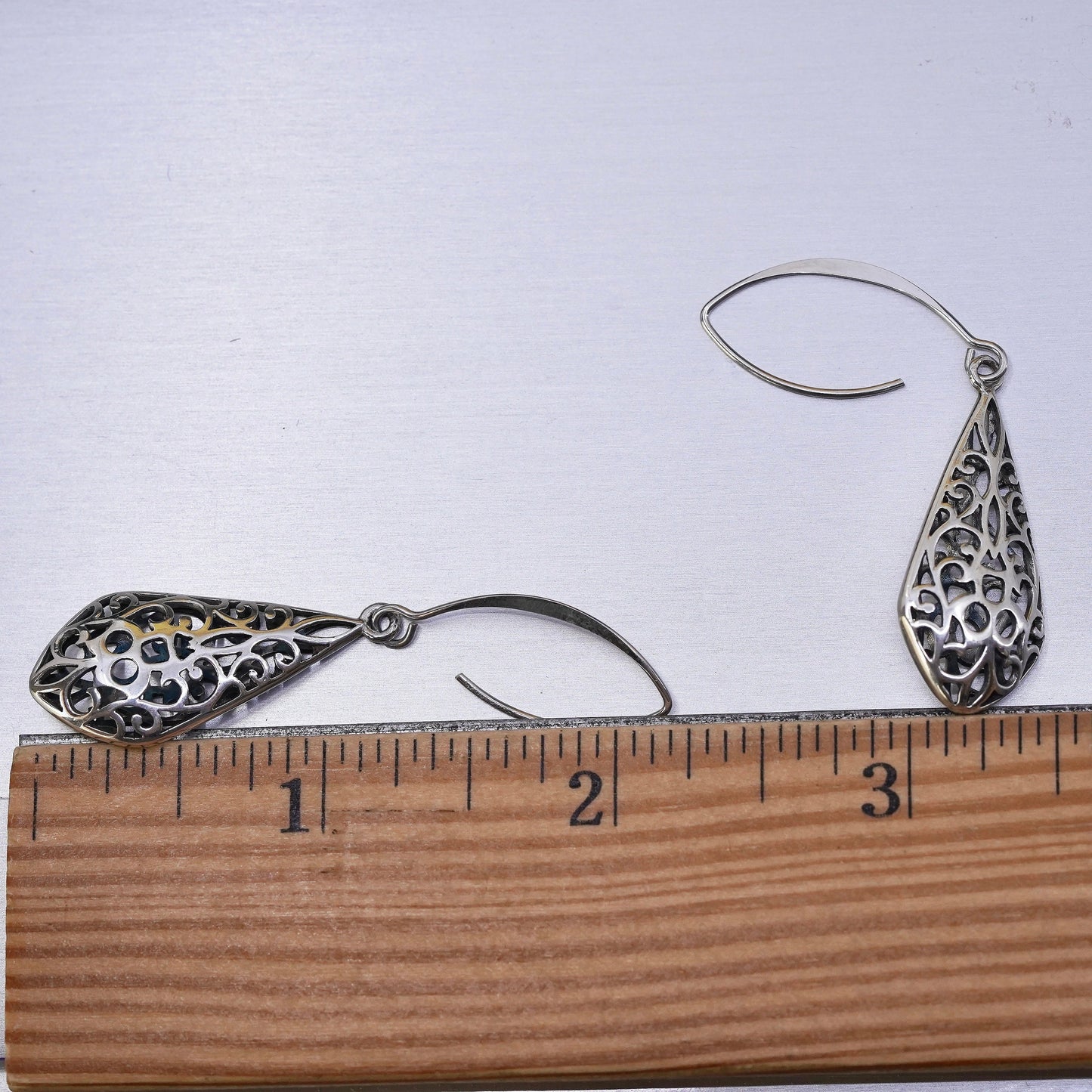 Vintage Sterling silver handmade earrings, 925 filigree teardrops