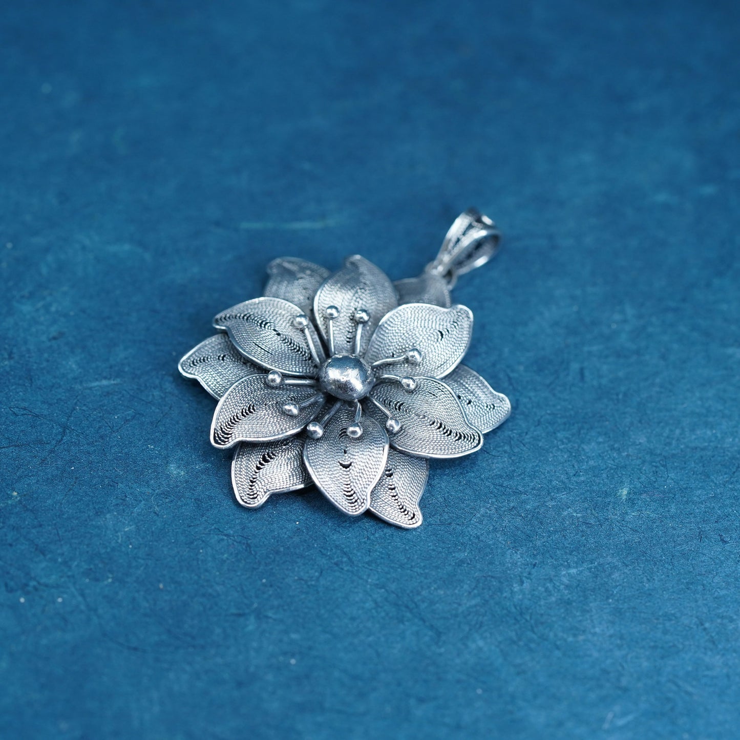 Vintage Sterling silver handmade pendant, 925 filigree flower