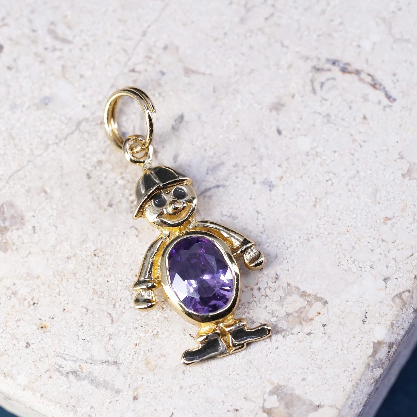 vermeil gold over sterling silver birthstone pendant, 925 boy figure amethyst