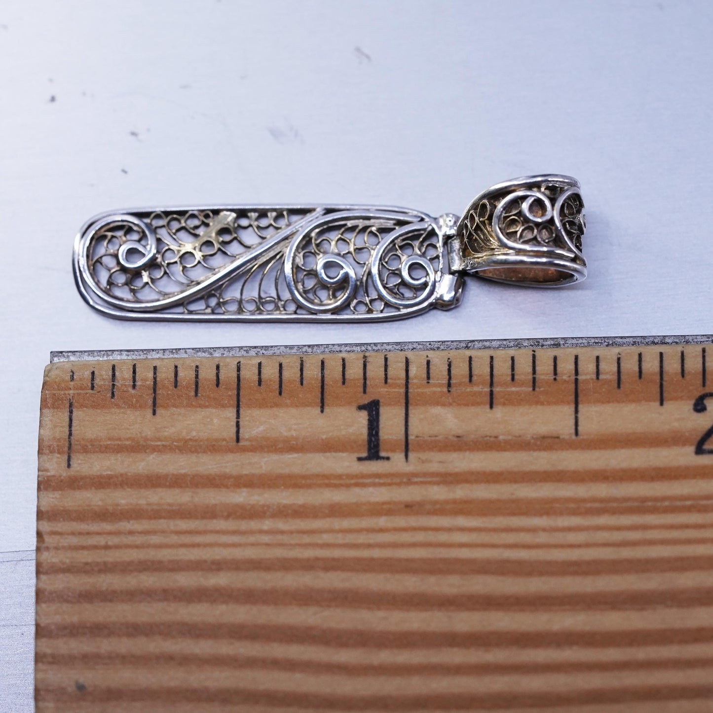 Vintage sterling 925 silver filigree tag pendant charm