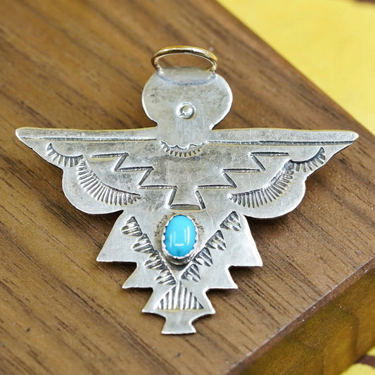 antique southwestern handmade sterling 925 silver angel brooch with turquoise