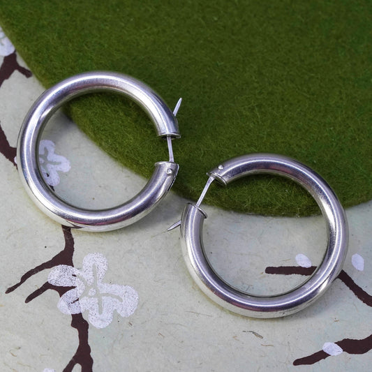 1.25", sterling silver loop earrings, fashion minimalist primitive wide hoops