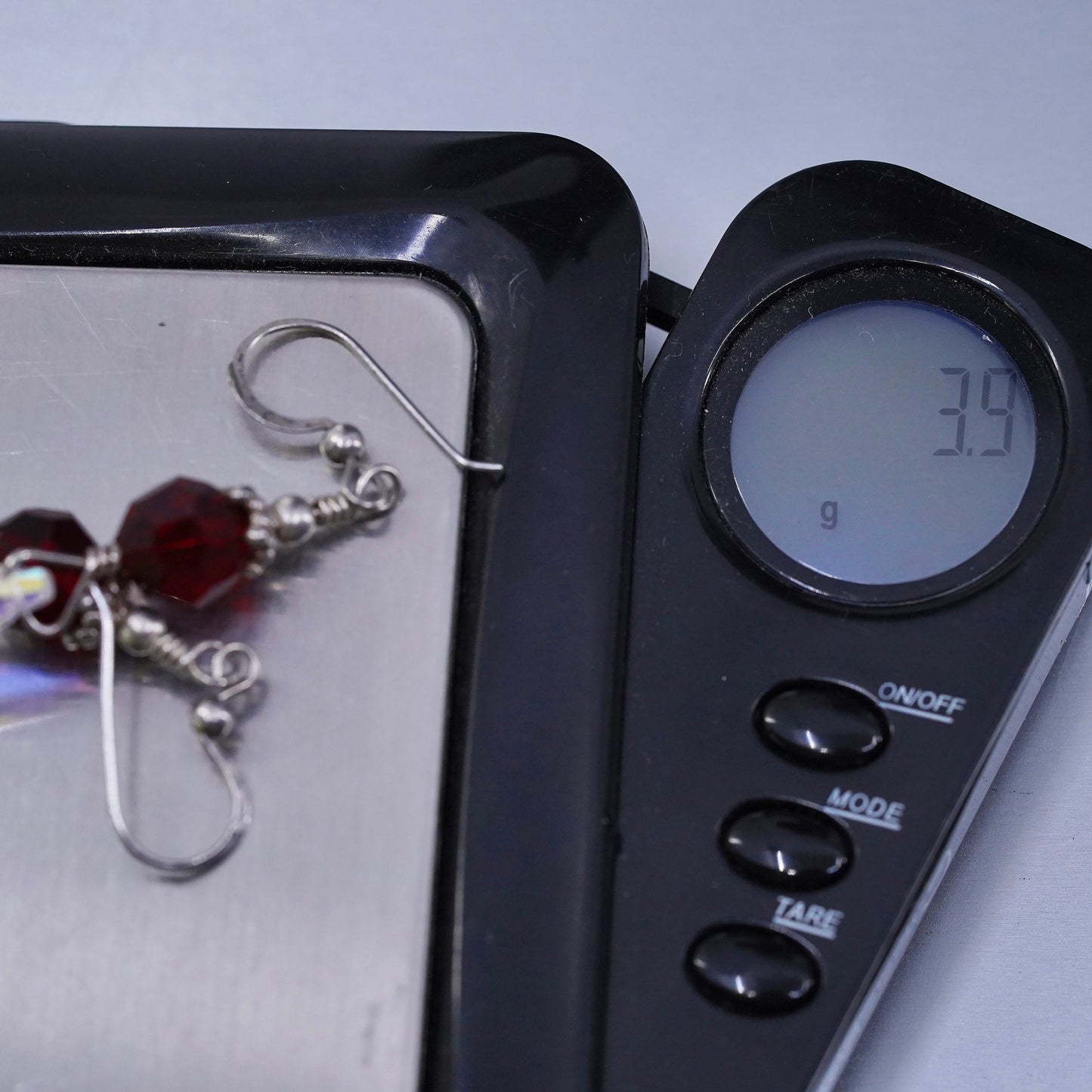 Vintage Sterling 925 silver earrings with ruby and teardrop crystal