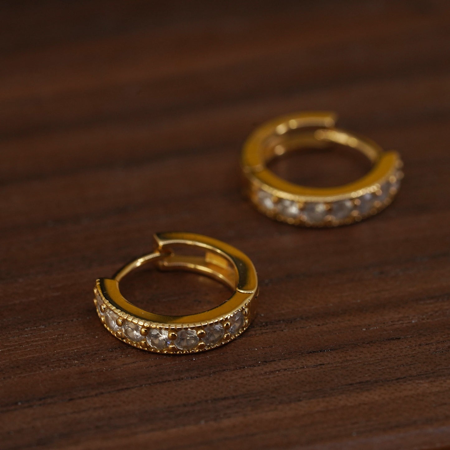 0.5", vintage vermeil gold over Sterling silver earrings, 925 huggie hoops cz