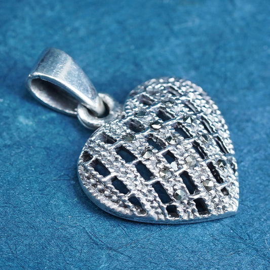 Vintage Sterling silver handmade pendant, 925 heart with marcasite