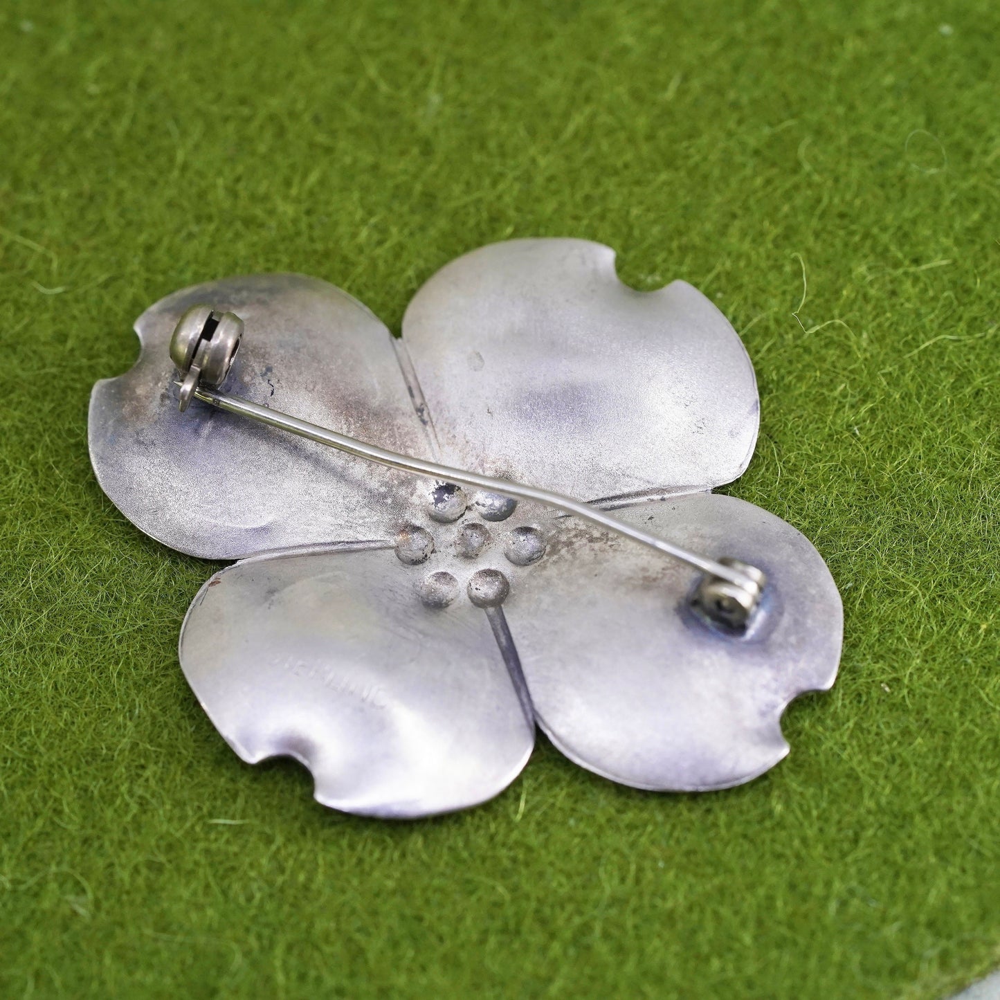 Vintage sterling silver dogwood flower shaped brooch, fine 925 silver brooch