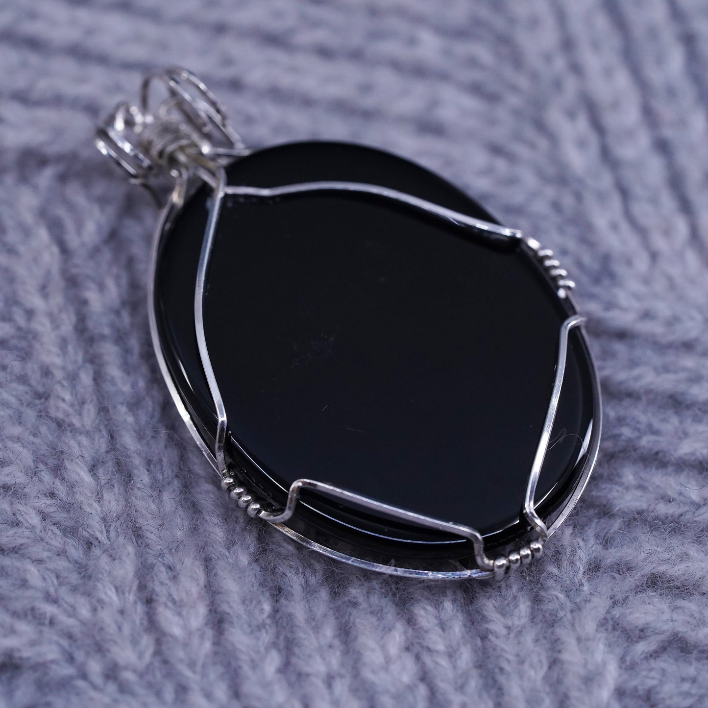 Vintage mexico sterling 925 silver handmade pendant with huge oval onyx