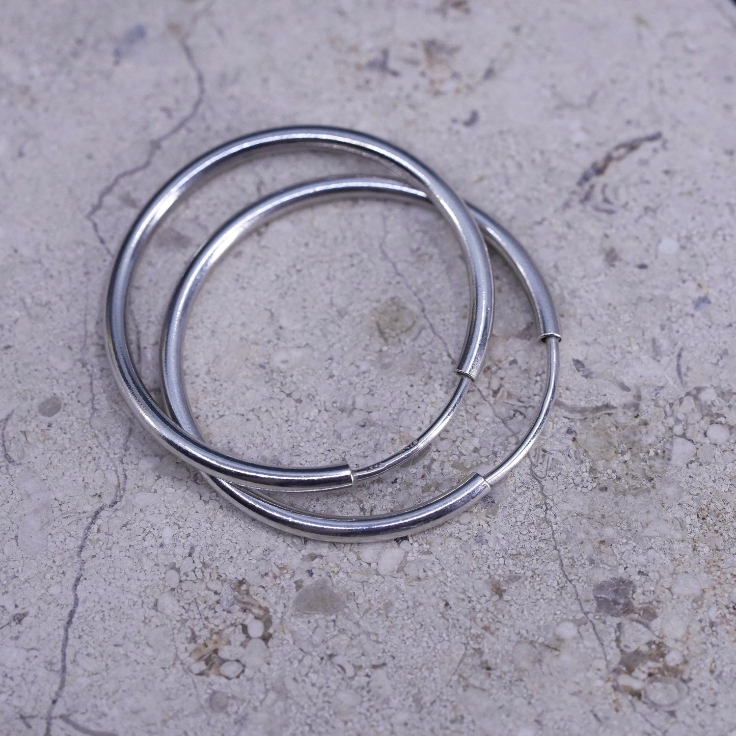 1.25”, vintage Sterling silver handmade hoop earrings, 925 huggie