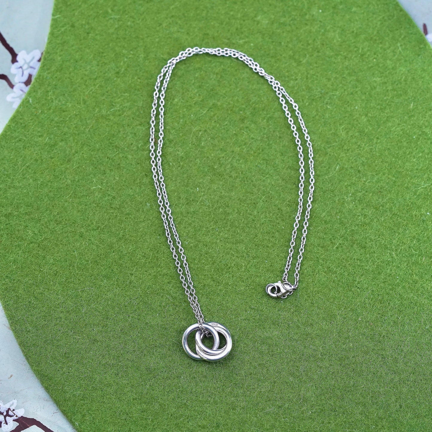 18”, Sterling Silver Handmade necklace entwined Pendant, 925 circle chain