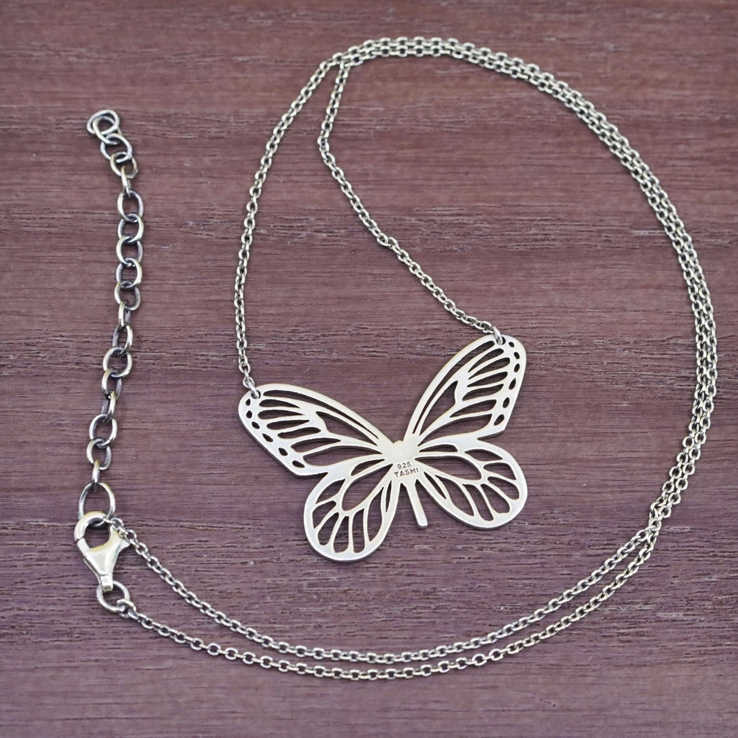 18+2”, vermeil gold over Sterling silver necklace, 925 chain filigree butterfly