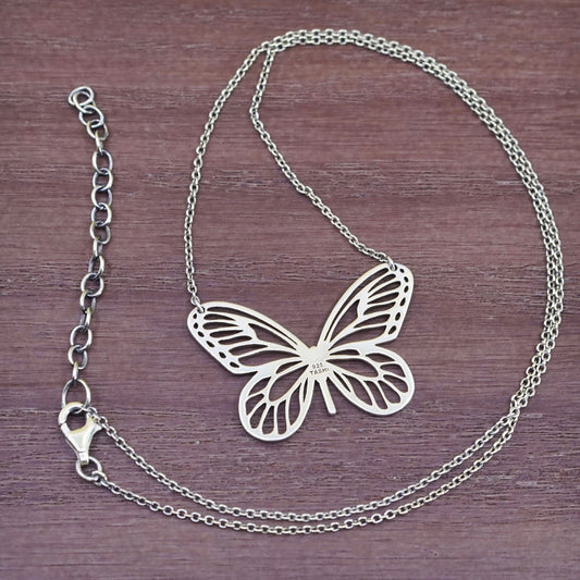 18+2”, vermeil gold over Sterling silver necklace, 925 chain filigree butterfly