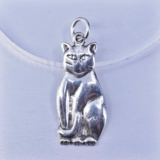 vintage Sterling silver handmade charm, 925 cat kitty pendant