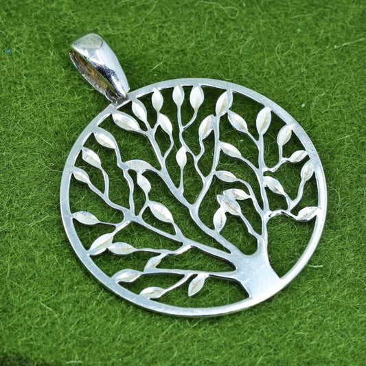 Vintage sterling silver handmade pendant, 925 filigree family tree tag charm