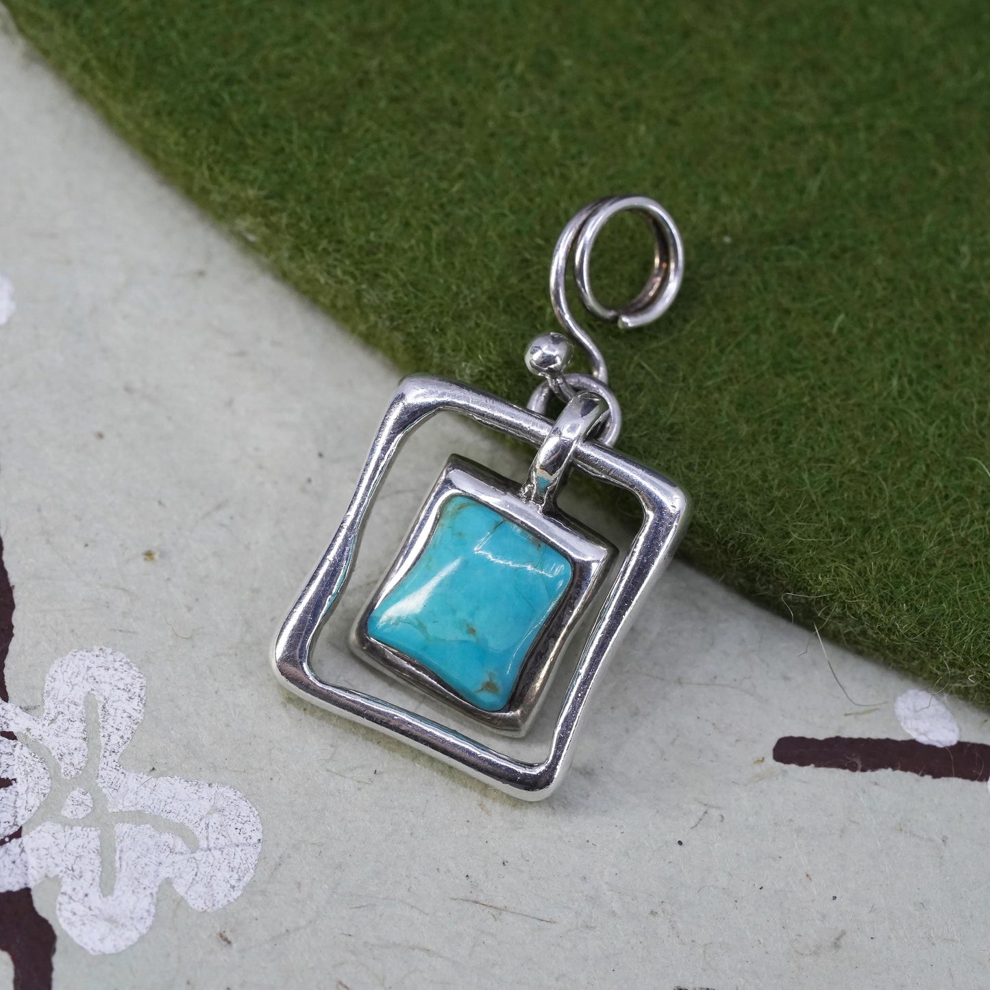 vintage Barse sterling 925 silver handmade square pendant with turquoise