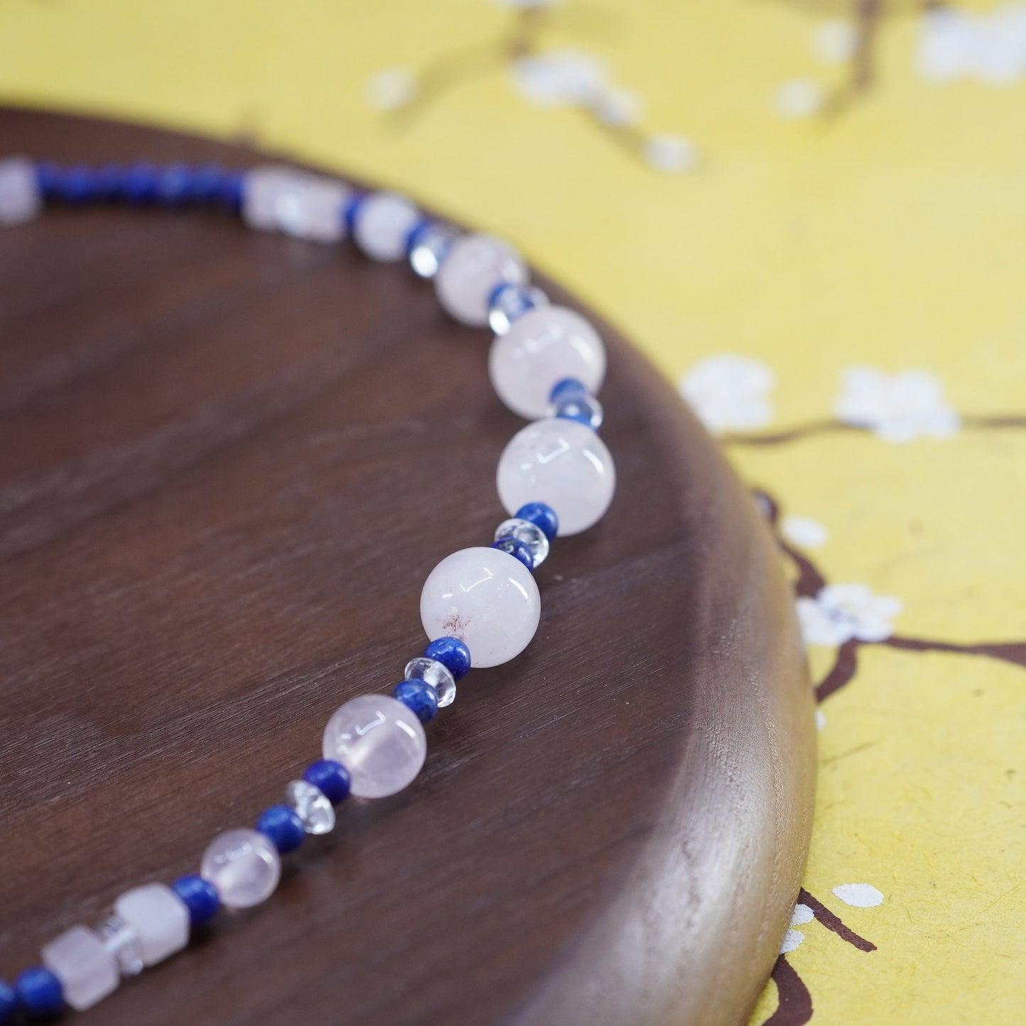 16” Sterling silver Handmade necklace with lapis lazuli rose pink quartz bead