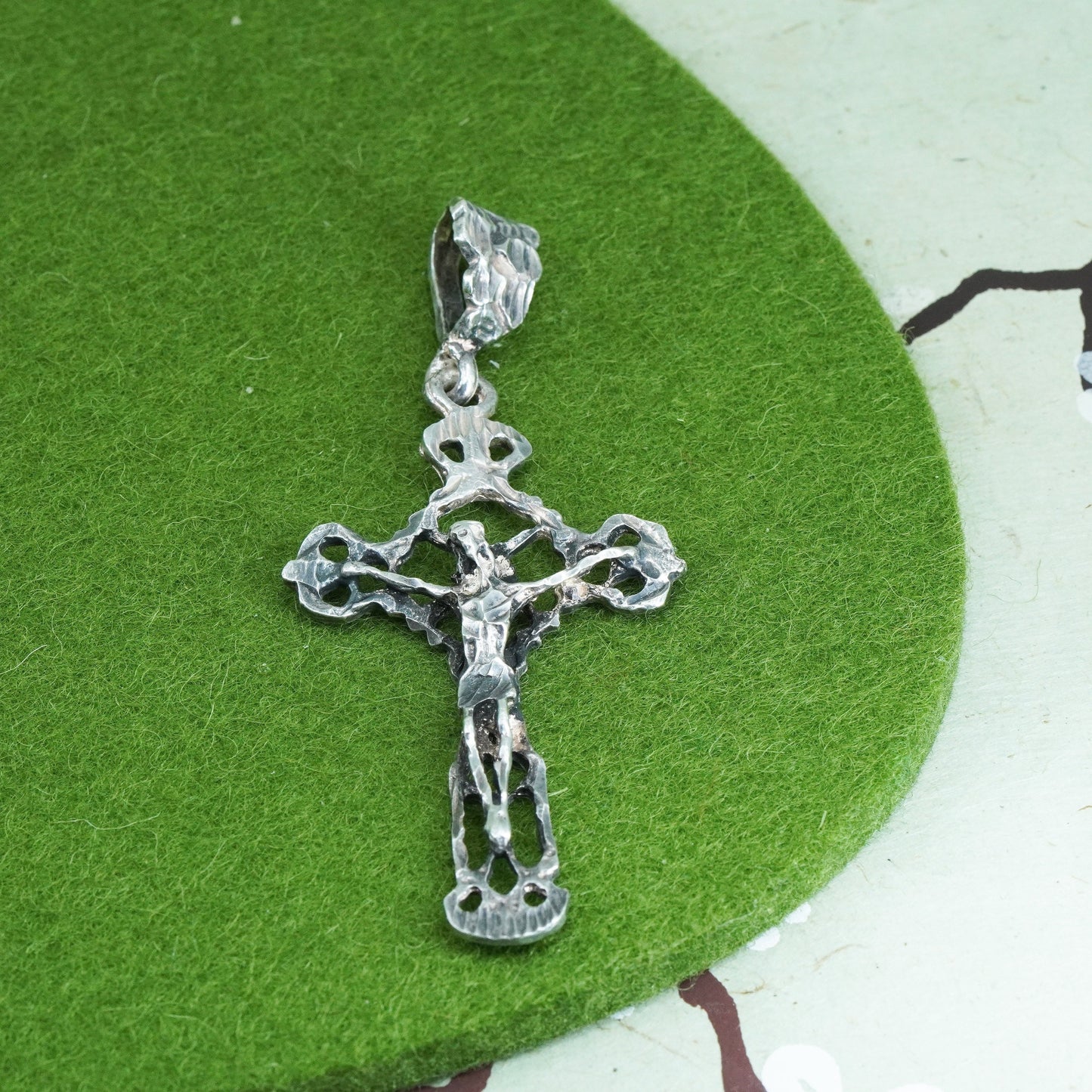 Vintage Sterling silver filigree pendant, 925 cross charm with Jesus