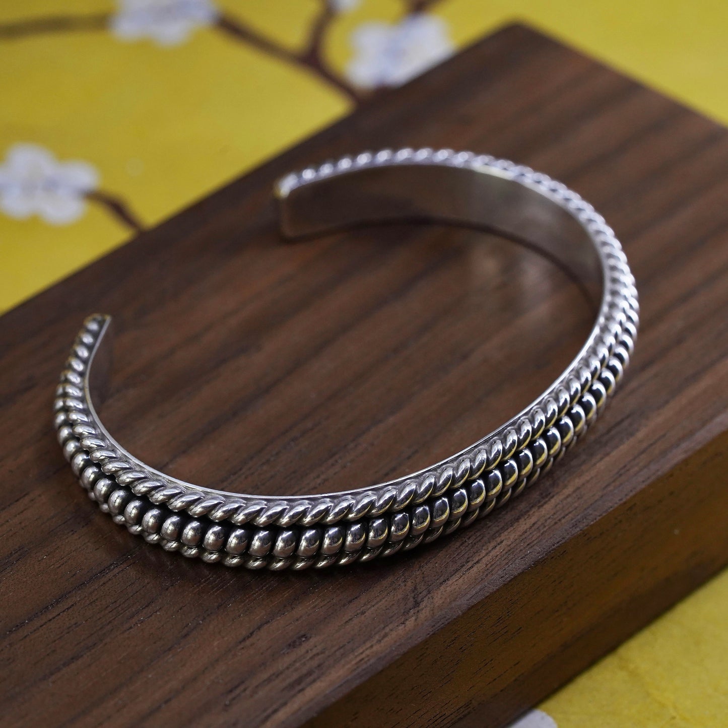 6.75", Vintage Sterling silver handmade bracelet, 925 braided woven cable cuff