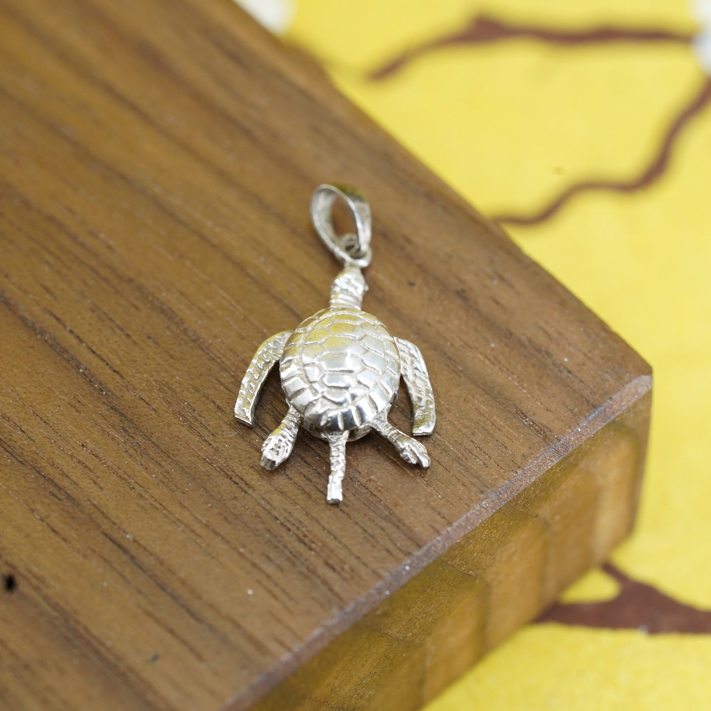 Vintage Sterling silver handmade pendant, 925 sea turtle