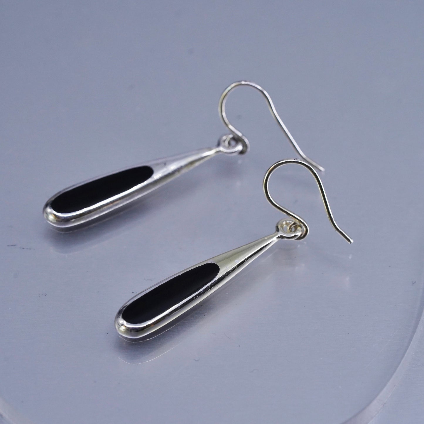 Vintage Sterling 925 silver handmade teardrop onyx earrings