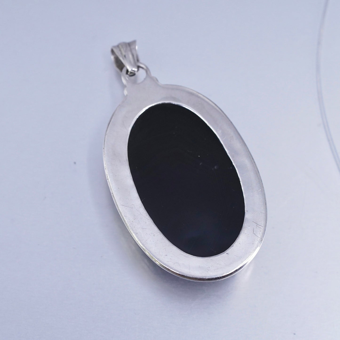 antique sterling 925 silver handmade pendant with oval onyx