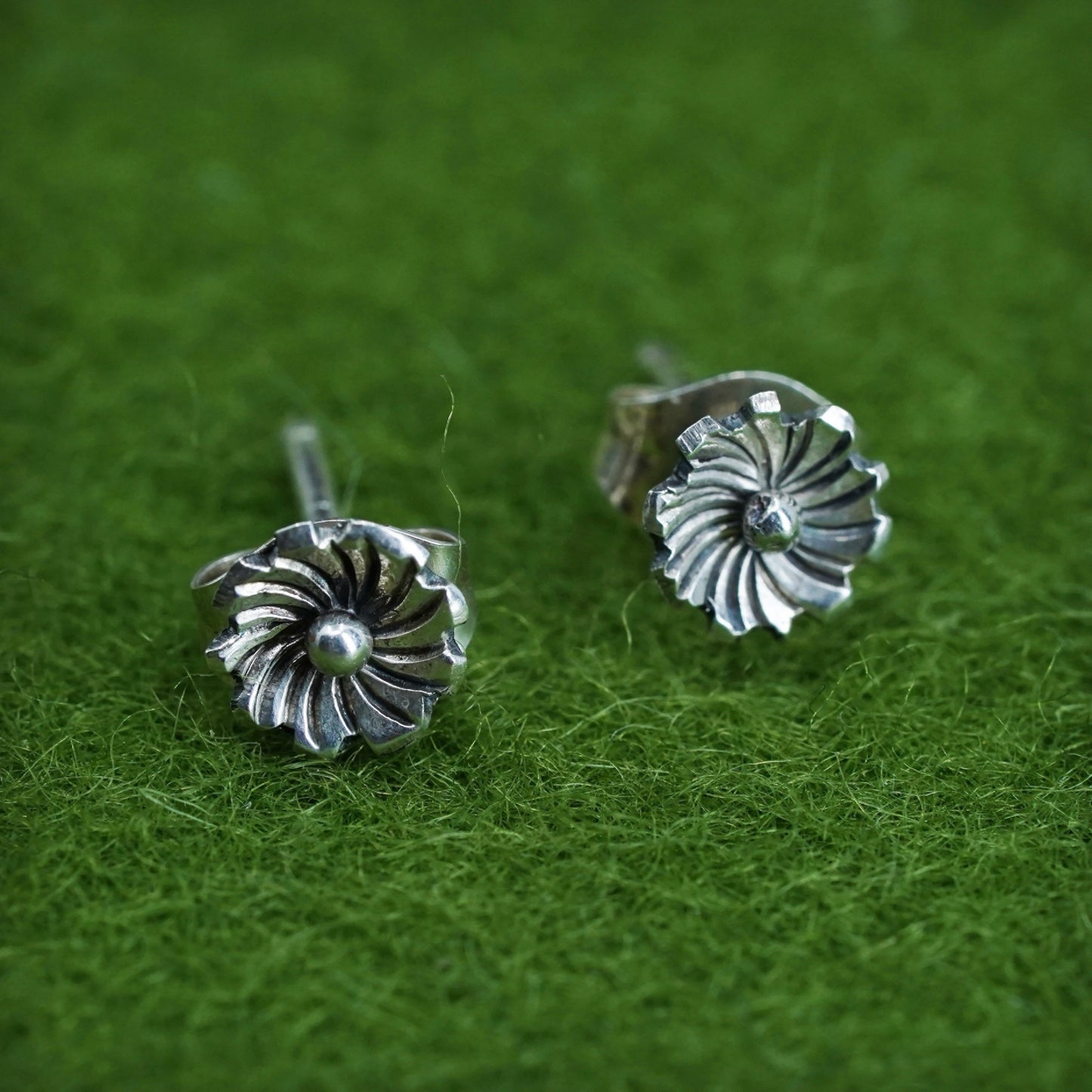 Vintage Sterling silver handmade earrings, 925 flower studs