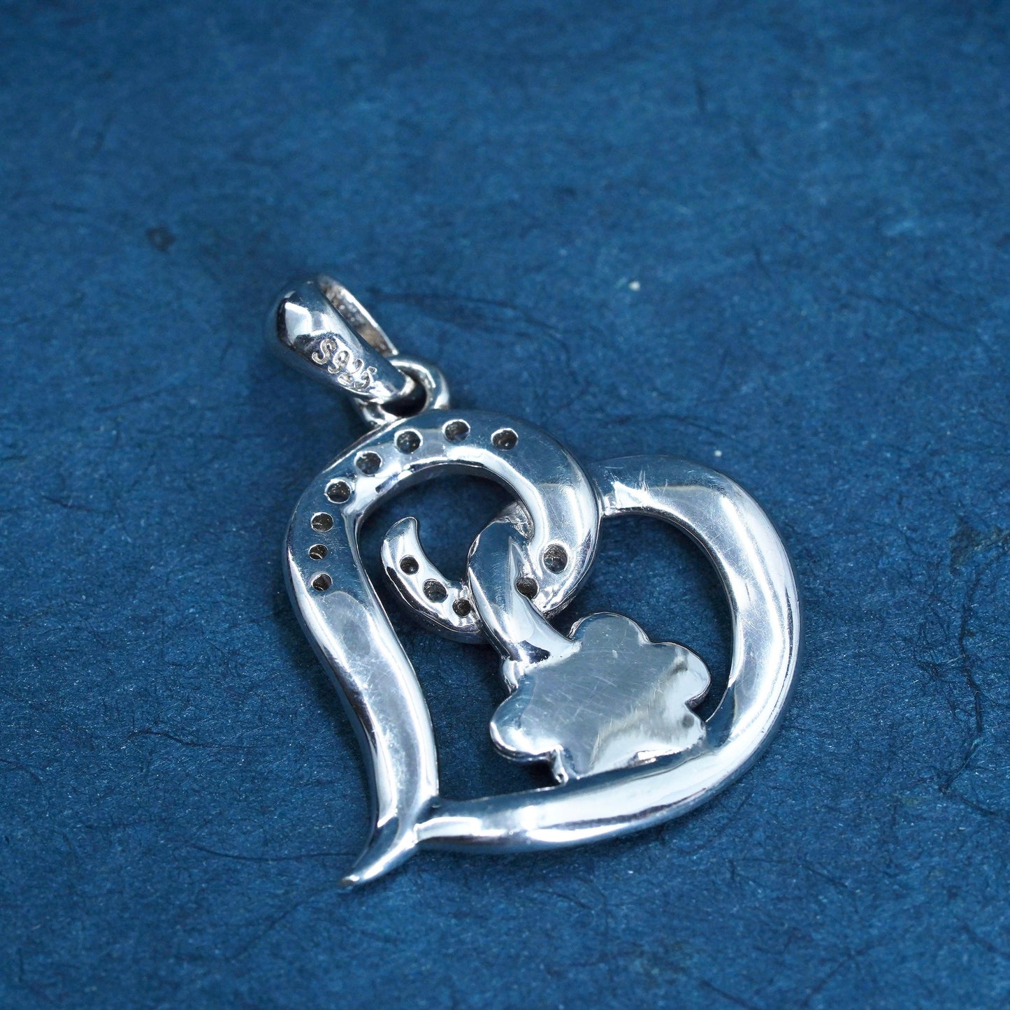 Vintage Sterling silver pendant 925 heart with paw and Cz “always in my heart”