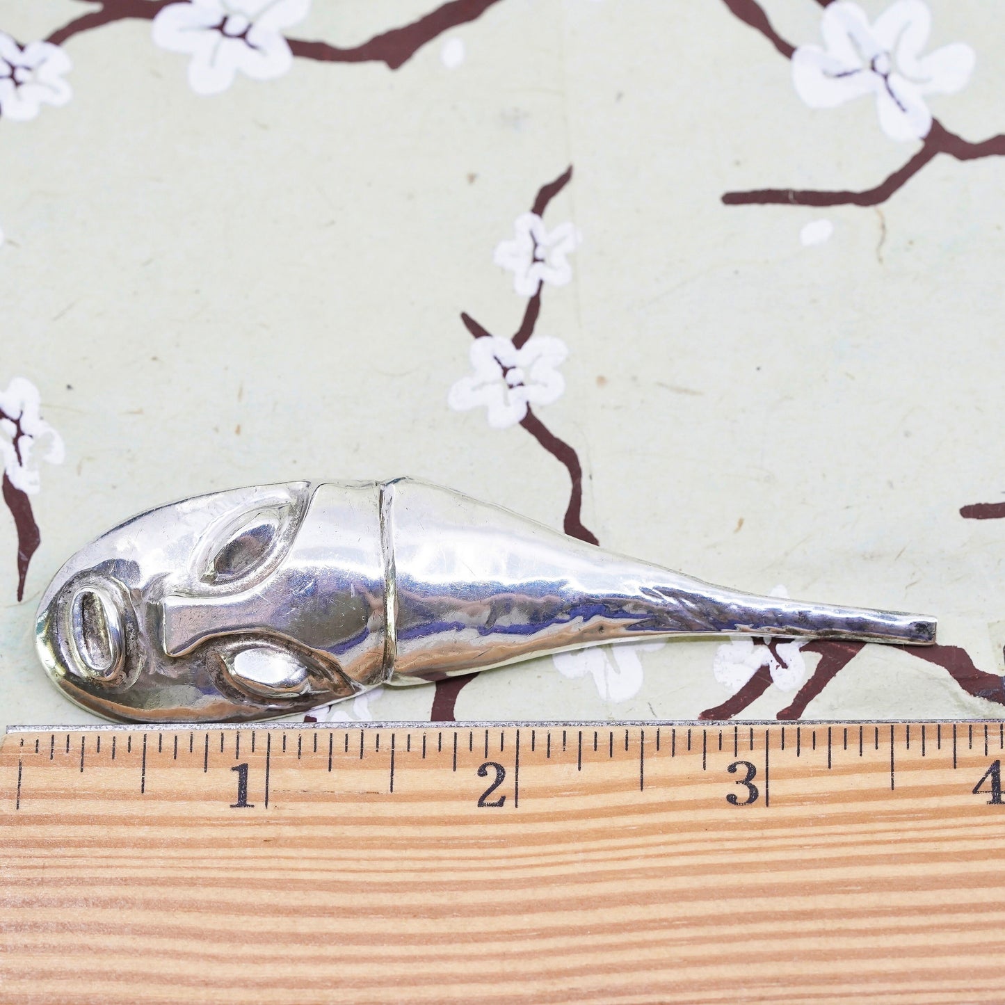 Vintage Mexican Sterling 925 silver Handmade long face brooch pin