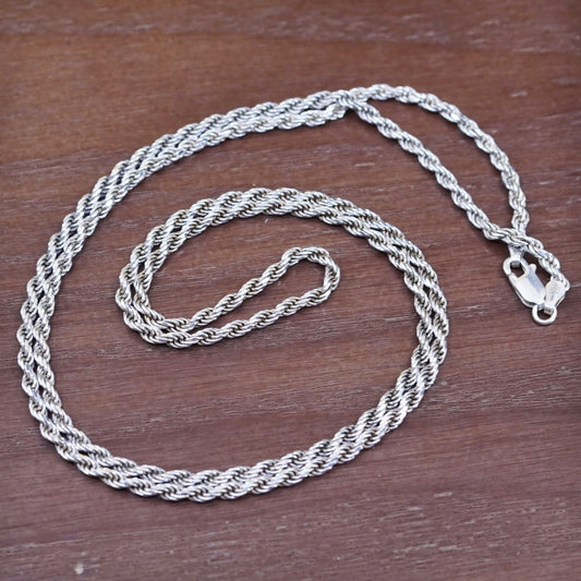 30”, 3mm, vintage Sterling silver necklace, Italy diamond 925 rope chain