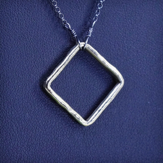 16”, Two Tone sterling silver necklace, 925 circle chain with square Pendant