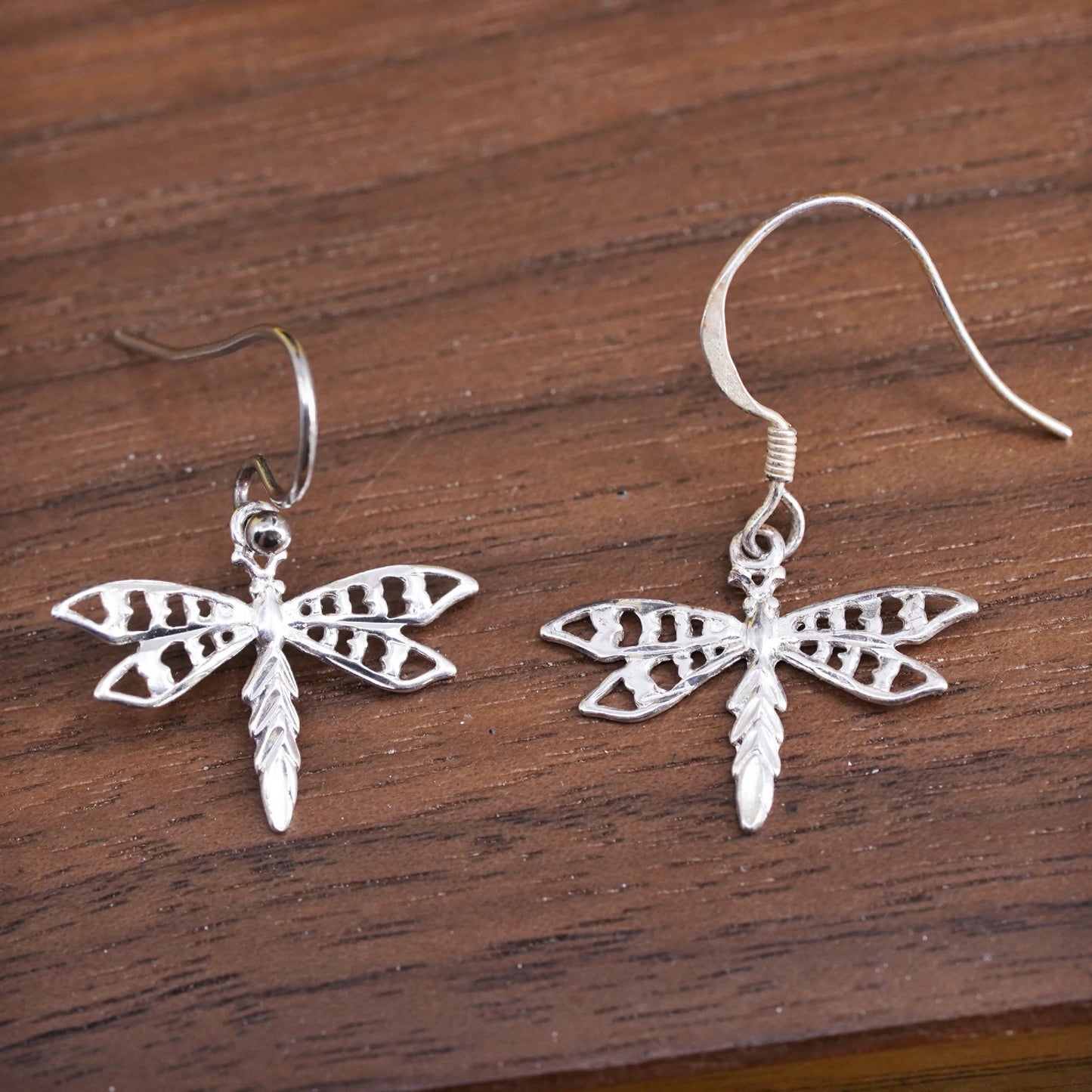 Vintage Sterling silver handmade earrings, 925 dragonfly drops