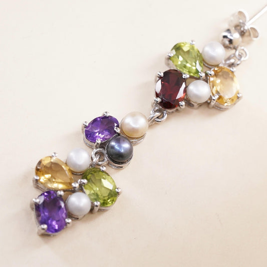 VTG sterling 925 silver single 1 earring citrine Ruby peridot amethyst pearl