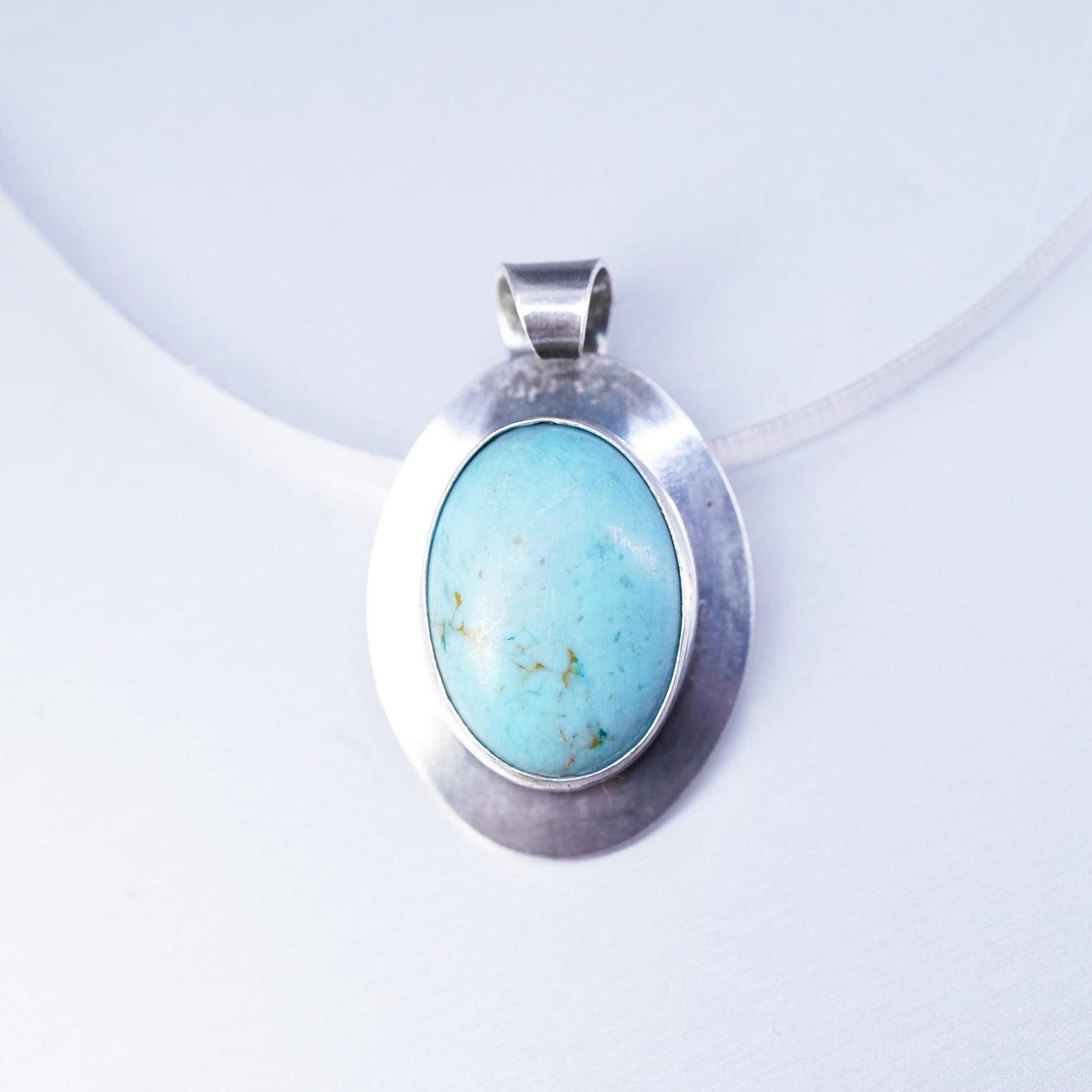 antique southwestern sterling 925 silver oval pendant with turquoise