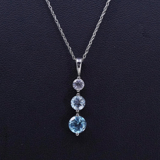 18”, Sterling silver necklace, 925 Singapore rope chain blue Crystal pendant