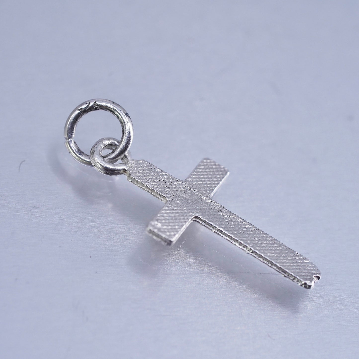 Vintage sterling 925 silver handmade textured cross charm pendant