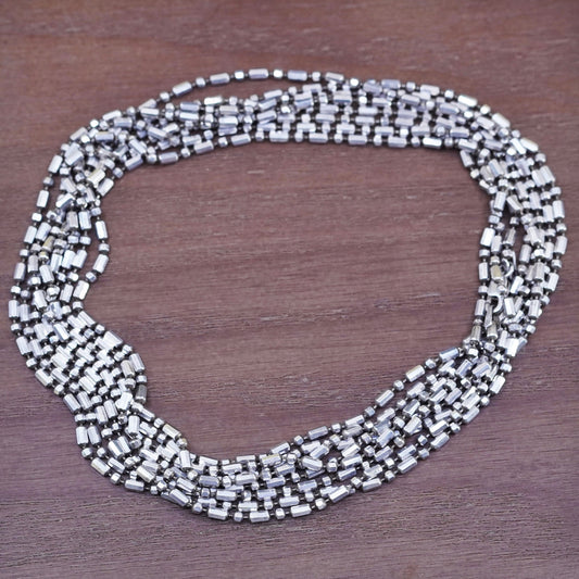 192”, vintage Italy Milor Sterling silver beads necklace, 925 extra long chain