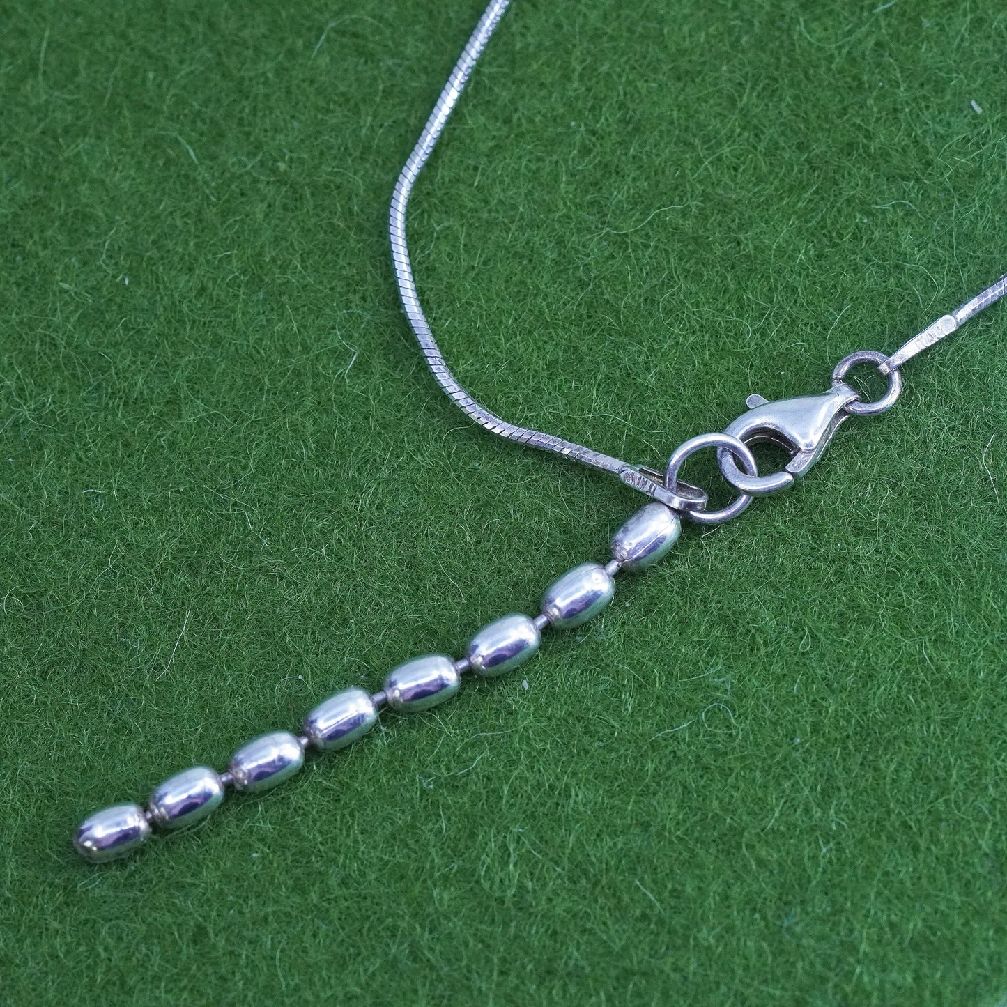 18”, Sterling silver necklace, Italy 925 square snake chain with bead pendant